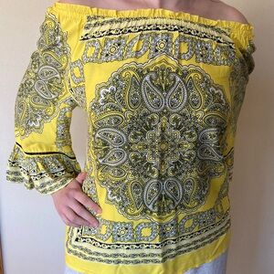 Yellow Paisley Off-Shoulder Top